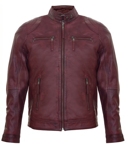 Men burgundy leather biker - burgundy,