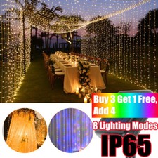 Solar Curtain Fairy String Lights Hanging Gazebo Patio Garden Waterfall Lights