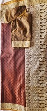 Elegant stunning banarasi katan silk brown and gold saree  with blouse