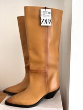 ZARA BEIGE HEELED LEATHER COWBOY BOOTS REF 1010 RRP £129  UK SIZE 7