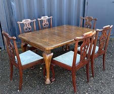 Antique Crank Dining Table & 6