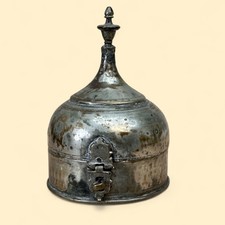 Rare Vintage Ottoman Betel Box, Crown Shape Paan Dan, Brass & Tin Tribal