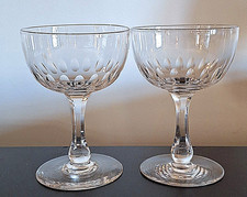 TWO ANTIQUE CHAMPAGNE GLASSES CUT BOWLS & STEMS c.1880
