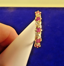 9ct Gold RUBY DIAMOND ETERNITY Ring Sz N 1/2-O 2Gram Hallmarked Boxed 9p