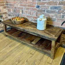 Rustic Wooden Coffee Table - Large Rustic Wooden Top Coffee Table