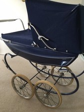 Beautiful Silver Cross Dolls Pram Vintage Coach Built Navy Blue Chrome VGC ⭐️⭐️