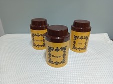 Vintage Retro East German GDR Plastic Tea, Coffee and Sugar Storage Pots Jars x3