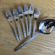 7 Vintage Oneidacraft Pastry Cake Forks 13.7cm Server spoon 22 cm Lasting Rose. 