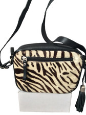 Jones Boot Maker Handbag Crossbody Women Black Animal Print Leather Satchel