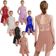 Freebily Kids Girls Ballet Lyrical Dance Dress Halter Neck Floral Skirt Leotards