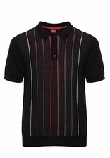 Mens Merc London Knitted Stripe Cotton Polo Shirt Stirling - Black