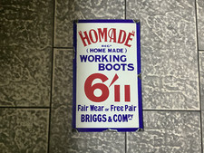 HEAVY GAUGE ENAMEL HOMADE WORKING BOOTS  SIGN.  APPROX 46 x 28cm
