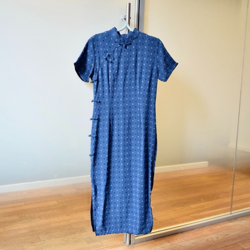 Blue dotted qipao - dress,
