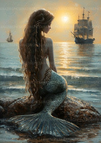 Romantic mermaid art print - art,