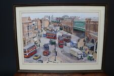 London Tram Painting Original Watercolour Stan Hider Vauxhall Cross 1938