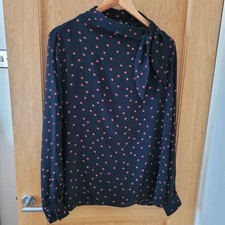 Topshop Vintage Black Polka dot tie neck blouse size 14