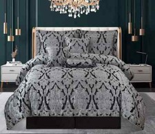 Beautiful Jacquard 7 Piece Quilted Comforter Bed Set bedspread throw Cushions