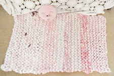 Hand knitted super chunky thick recycled rug Pale pink & white Beach decor