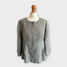 Artigiano Size 14 Linen Blazer Jacket Grey Button 3/4 Sleeve Summer Holiday