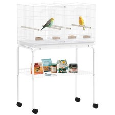 PawHut Bird Cage with Divider, 4 Wooden Perches, Slide Out Tray, White