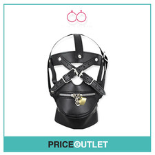 Bondage Gimp Head Harness Lockable Riding Hood Mouth Gag Mask Restraint Slave SM