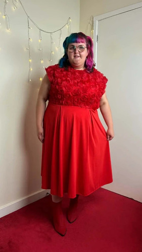 Red flower bodice evening - 3d,