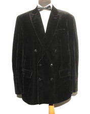 VINTAGE LOUIS'S MEN'S BESPOKE DOUBLE BREASTED BLACK VELVET SMOKING JACKET 46” L