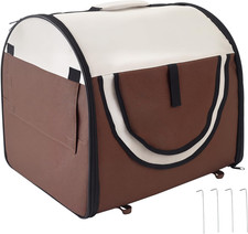 Folding Fabric Soft Pet Crate Dog Cat Travel Carrier Cage Kennel House Brown 46L
