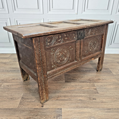 Antique oak coffer carved - antique,