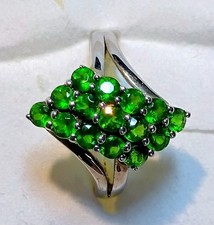 Platinum on 925 Silver Ring with Russian Diopside Stones Excellent Cond. size O