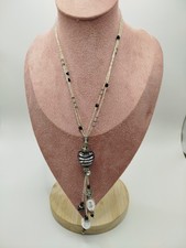 Murrina Antica Silver Tone Seed Bead Art Glass Heart Drop Dangle Necklace