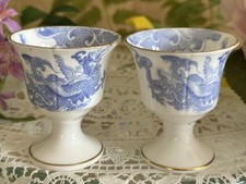 Royal Worcester Blue Dragon Egg Cups Pedestal PAIR Old Back-stamp Pale Blue