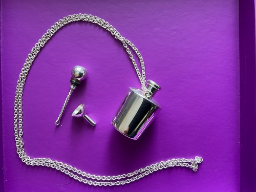 Silver perfume bottle pendant - perfume,