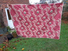 Lap quilt/coverlet. Pink/terracotta and beige. Hand quilted/applique/buttons