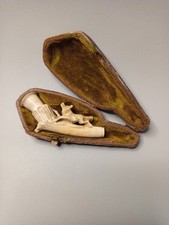 Antique Victorian Meerschaum Hound Dog Pipe and Original Fitted Leather Case