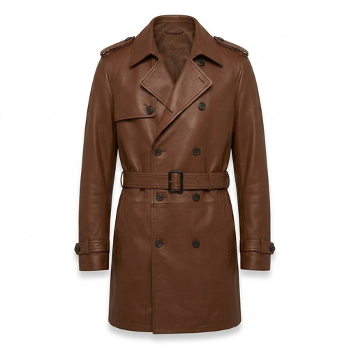 Men brown leather trench - men's,