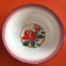 Vintage Retro Chinese Enamel Tin Bowl Flower Rose Stencil Metal Sturdypines Mark
