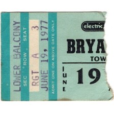BRYAN FERRY Concert Ticket Stub PHILLY PA 6/19/77 ROXY MUSIC IN YOUR MIND Rare
