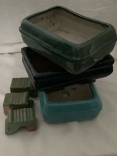 Bonsai Glazed Pot x 3 green