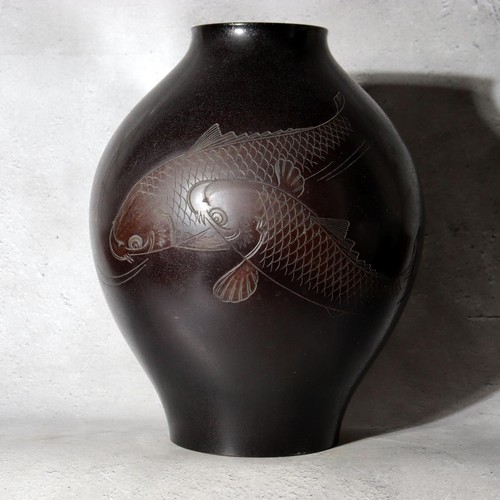 Japanese cast bronze vase twin - bronze,