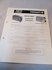 Vintage Eko Ferranti Transister Portables Service Sheet - Models PT454/P1148