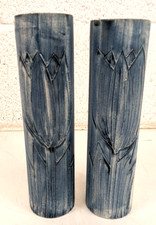 Pair Of Carn Pottery Vases N51 Cylindical Blue Wash Tulip Design John Beusmans