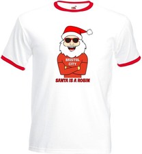 Bristol City Xmas T-Shirt Santa Is A Robin Football Christmas Unisex Adult Top