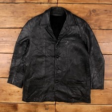 Vintage Leather Jacket XL 80s Car Coat Donkey Black