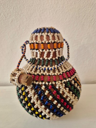 Old african zulu beaded gourd - old,