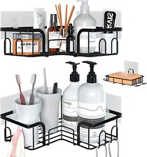 Yazoni Shower Caddy Corner 2 Pack No Drill Black Shelf with Soap Holder