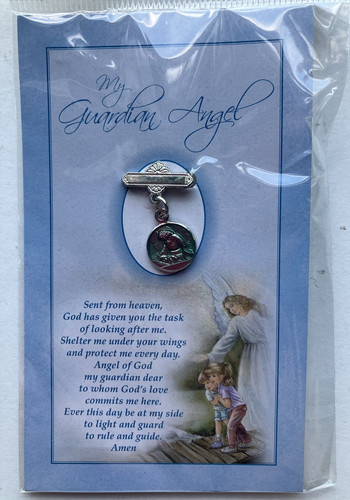 Guardian angel medal pin - guardian, blue