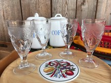 4 VINTAGE FRANCE EMBOSSED FRUIT FOOTED CLEAR WINE GOBLET DESSERT GLASSES 1970S
