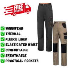 ✅ Parkside Cargo Combat Thermal Work Trousers Fleece-Lined Elasticated Waistband