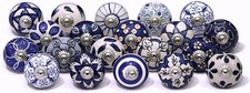 White blue Ceramic Door Knobs